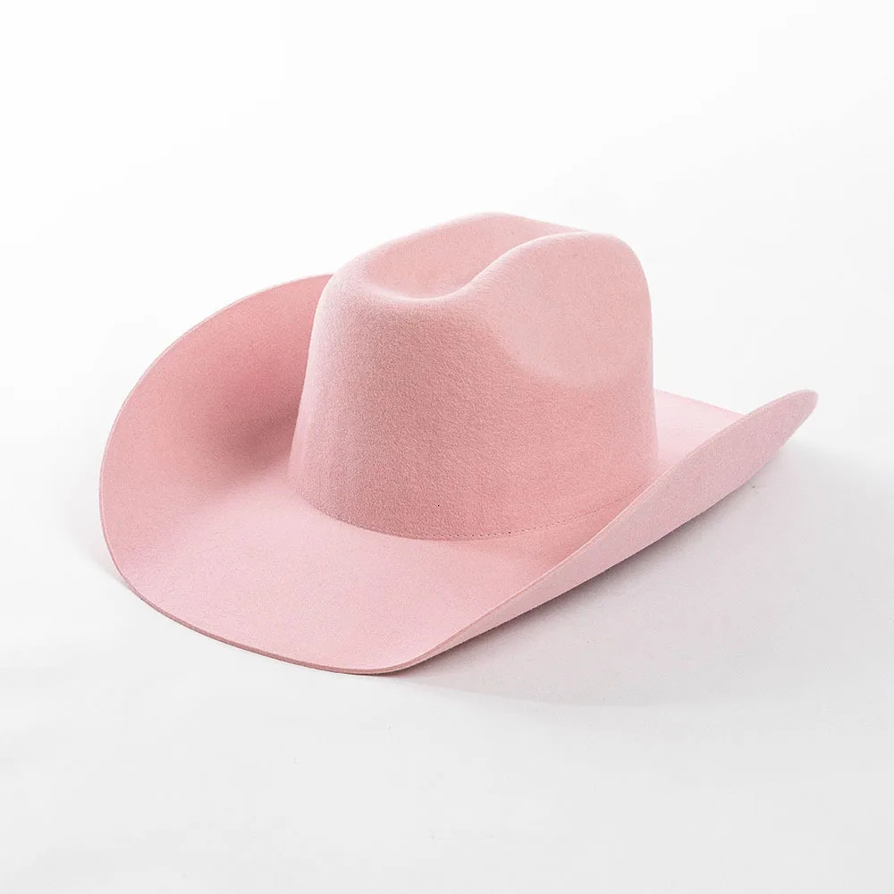 Cowboy hat autumn and winter wool cowboy hat jazz hat European and American fashion casual rolled edge wool felt cowboy hat 241116