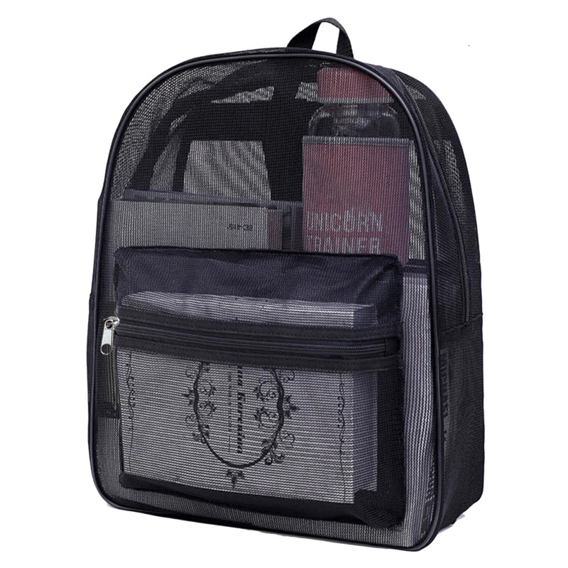 Fashion Women Transparent Backpack Heavy Duty Mesh Backpack For Boys And Girls Light Weight Rucksack Travel Black Shoulder Bag 241115
