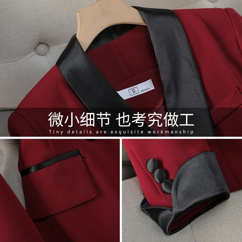 Autumn Winter black and red patch work elegant button jacket top ankle length pants twopiece set Korean office suit 241115