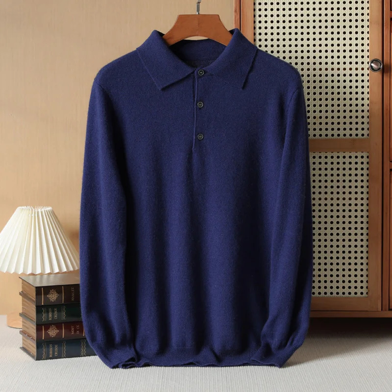 Mens 100% cashmere sweater polo shirt knitted winter soft rubber long sleeved highend warm pull autumn C 241115