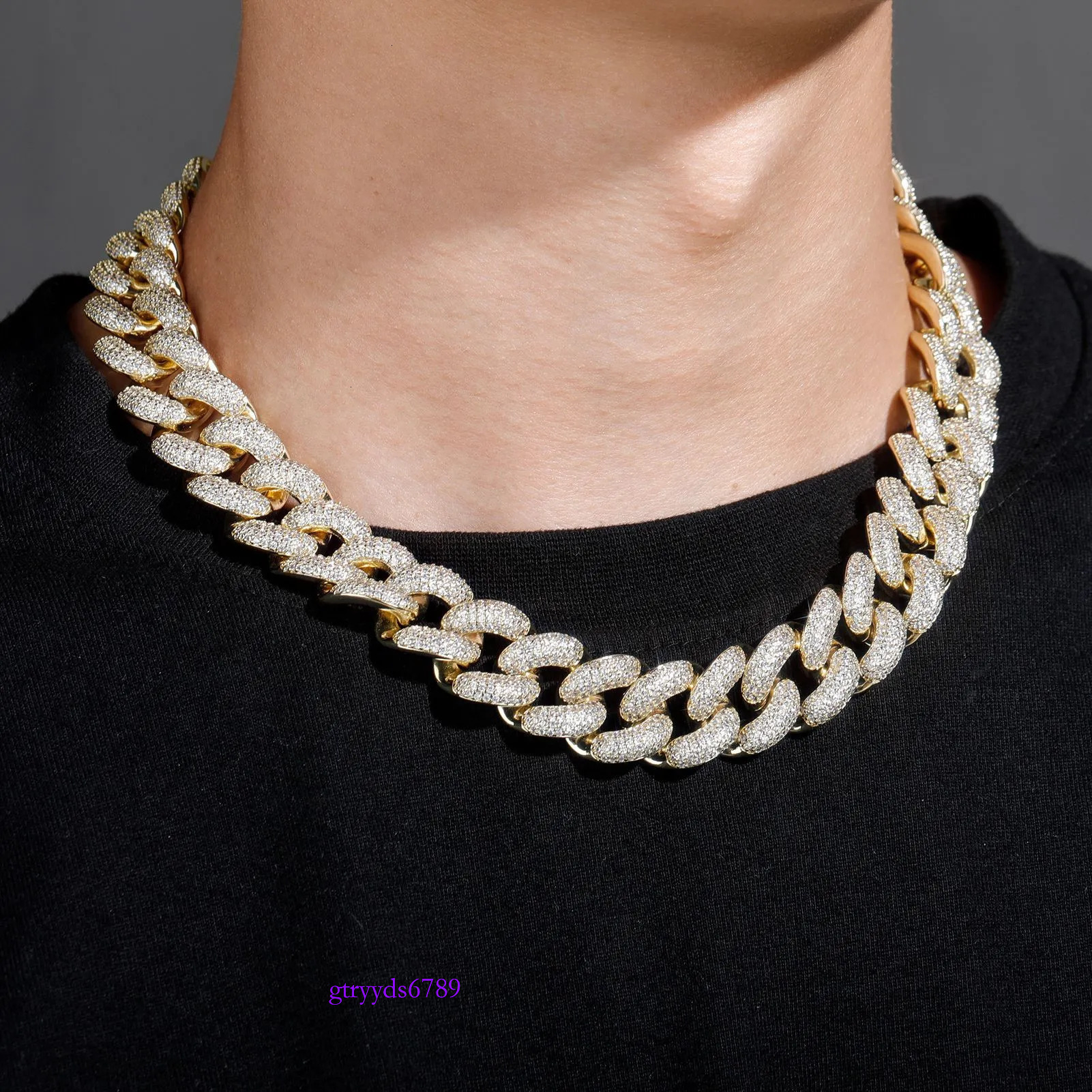 necklace moissanite chain cuban k designer men 25mm wide 3row inlaid pass dia tester iced out Miami Sterg Sier Fine jewelry