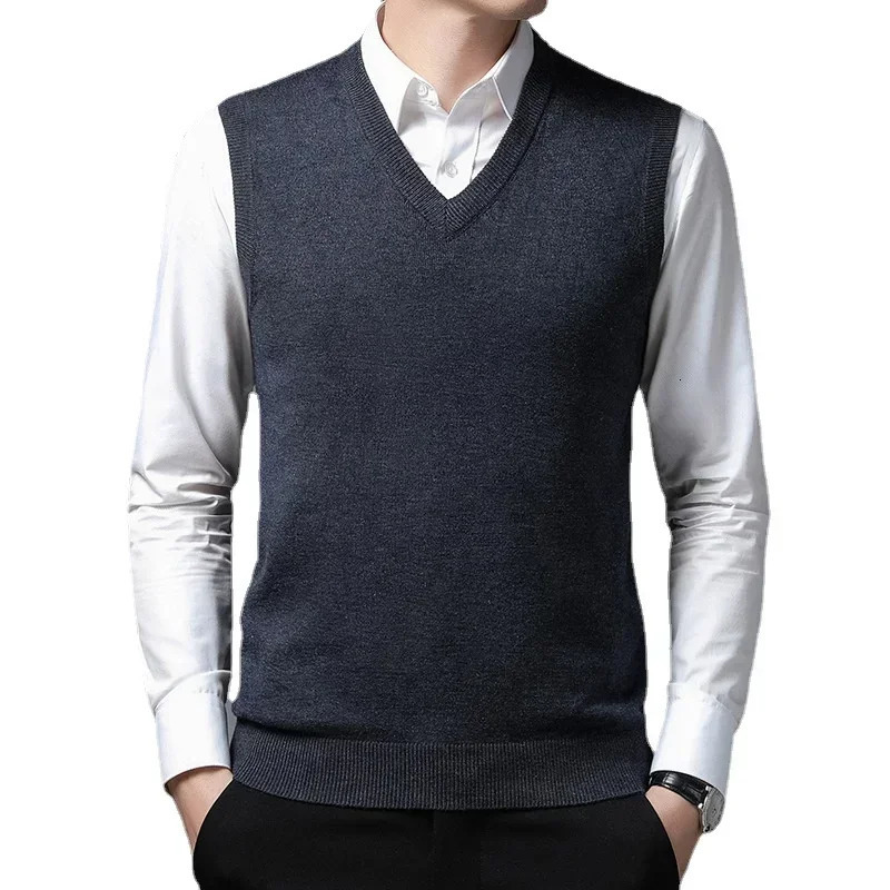 Mens Business Casual Outer Wear Warm Sleeveless Sweater Vest Knitted Tops 241115
