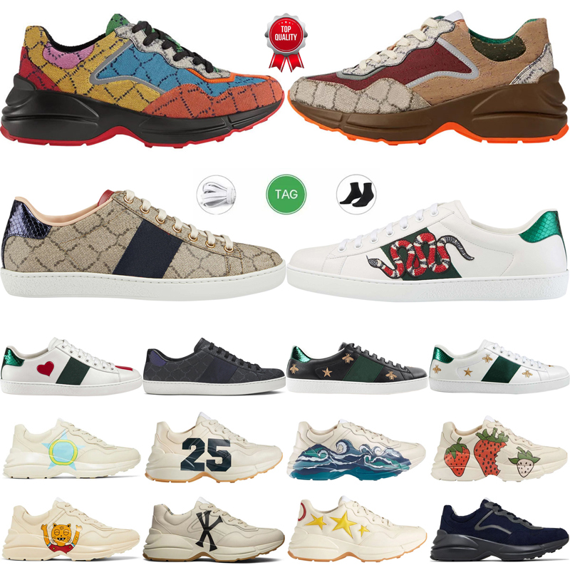 Designer Sneaker Rhyton Chaussures Casual Homme Cuir Chunky Trainer Broderie Ace Abeille Serpent Dragon Femme Plateforme Tennis Old Dad Extérieur