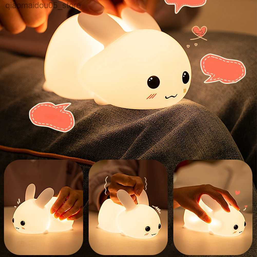 Lamps Shades Bunny Night Lights For Kids Two tone USB charging remote control touch bedside lights Baby daycare cute things Q240417