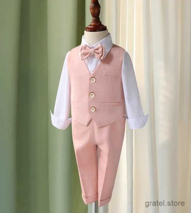 Suits Children Pink Elegant Photography Suit Boys Formal Ceremony Costume Kids Birthday Wedding Party Dress Performance Tuxedo Set