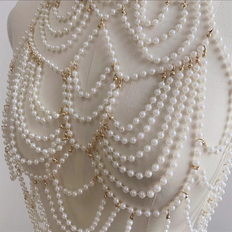 Pearl body chain jewelry handmade strapless bra suitable for female brides wedding dresses beach nightclubs pearl waist chain 241116