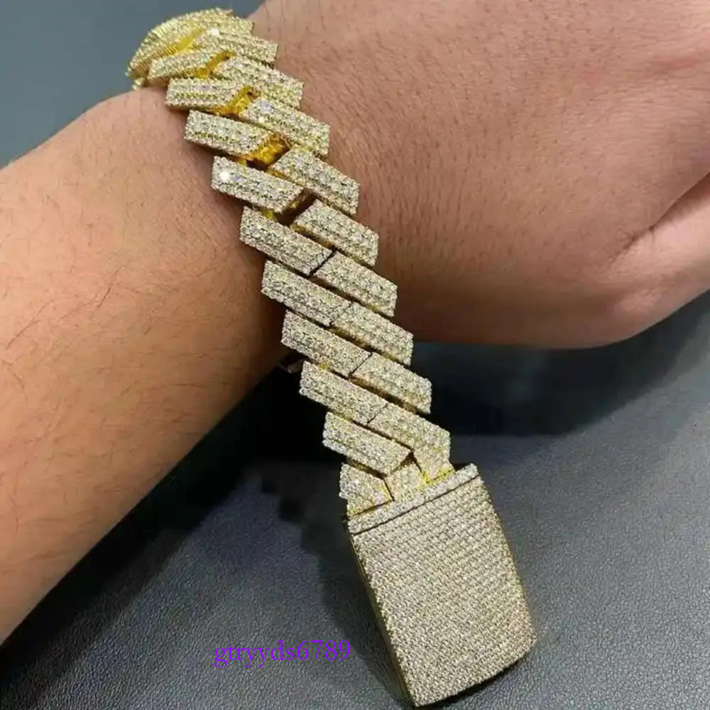 bracelet necklace mossanite Hip Hop Iced Out Jewelry Sterg Sier 20mm 3 Row Prong Setting Vvs Moissanite Men Cuban k Chain Bracelet