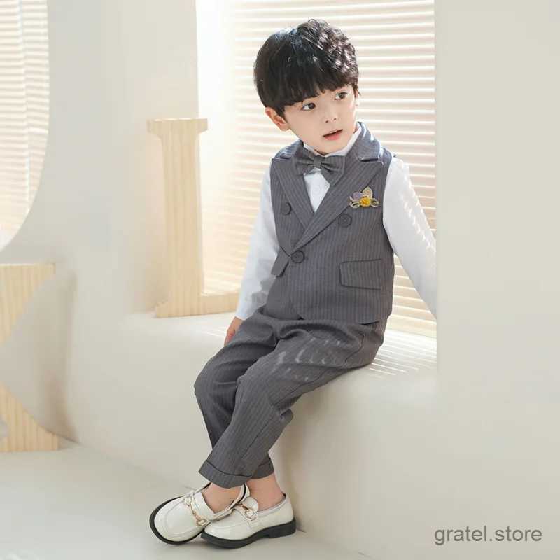 Suits Children Luxurious Gary Photography Suit School Boys Jacket Vest Pants Bowtie Birthday Ceremony Costume Kids Wedding Party Dress