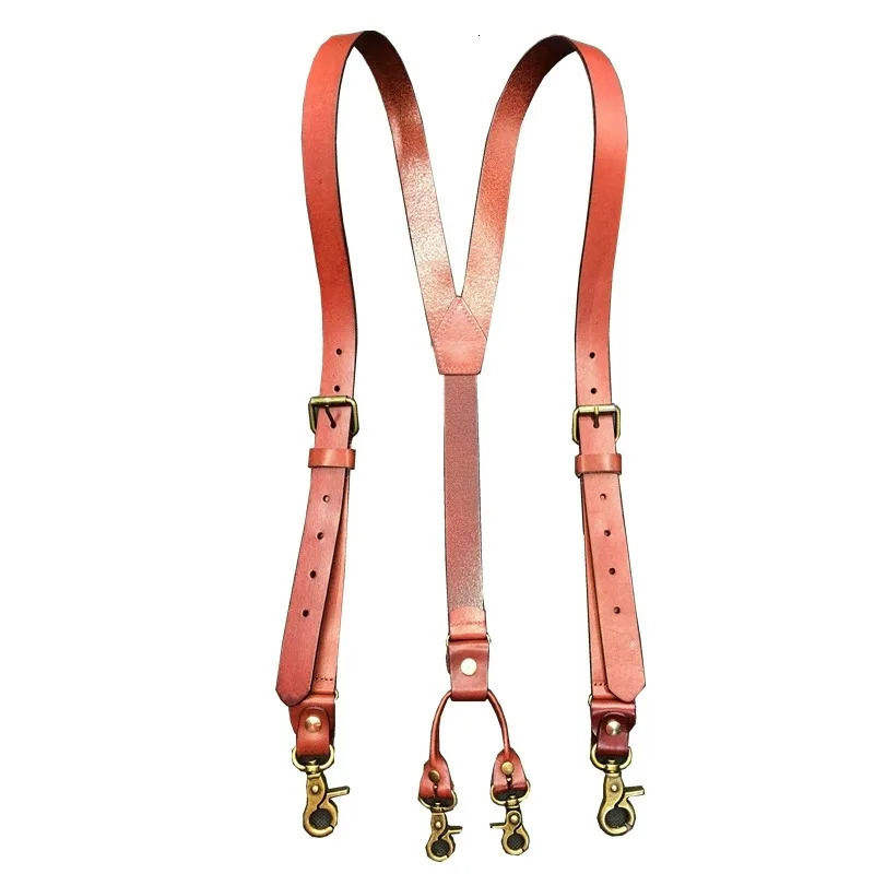 24145CM Vintage Leather Mens Suspenders 4Hook YBack For Pants Braces Man Women Slip Suspender 240401