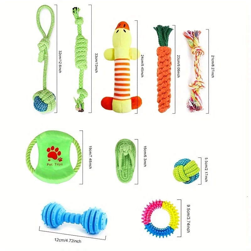 10pcs Large Dog Toy Set Durable Cotton Blend RopeInteractive Chew Toys Teeth Cleaning Ball Squeaky Duck Toy for All Breed Sizes 241115