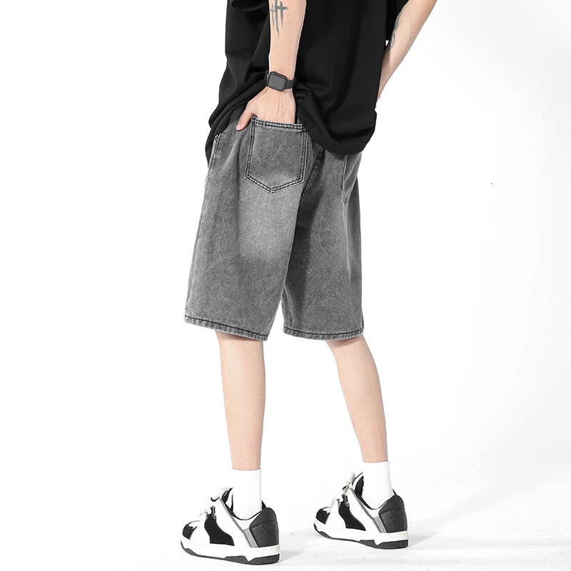 Summer Men Jeans Shorts Relaxed and Loose Fitting Trousers Denim Elastic Waist Short Jean Mens Oversized GrayBlue S3XL 240416