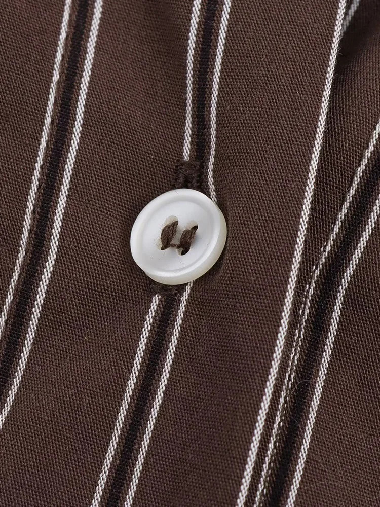 Willshela Womens Fashion Striped Folded Single Chest Shirt Retro Collar Long Sleeve Womens Fashion Womens Shirt 241115