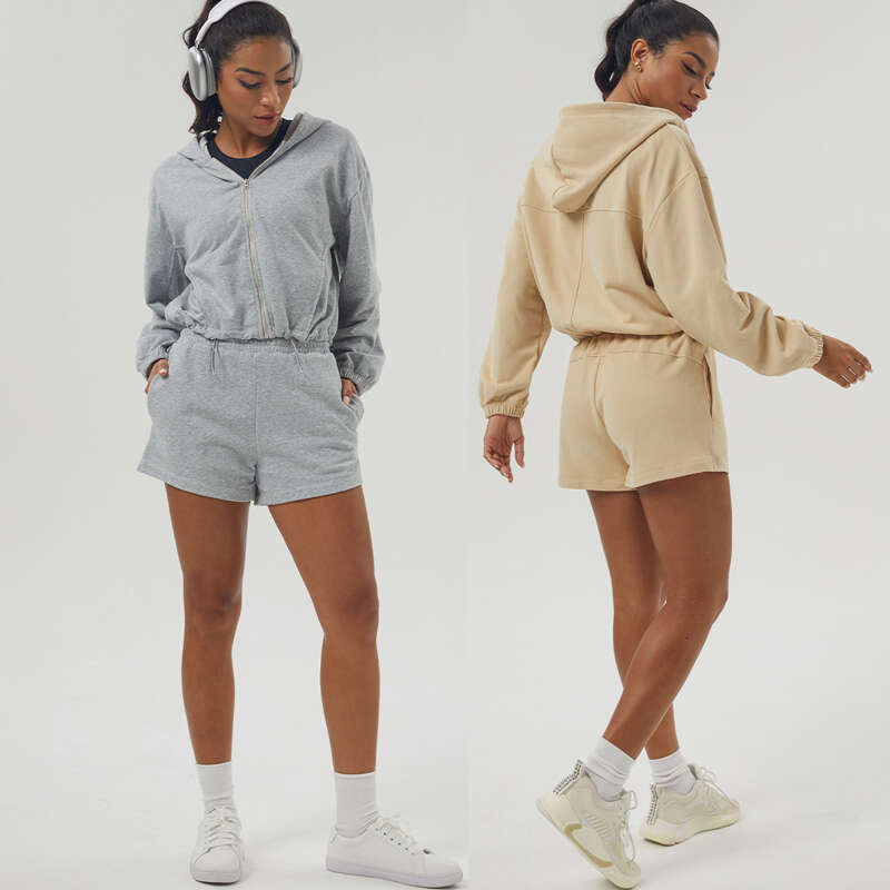 Women Gym Running Suit Breathable Two Pieces Fiess Yoga Set Long Sleeve Hoodie Shorts Workout Clothes Female Sportswear