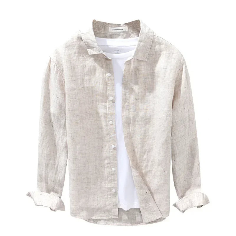 Linen shirt mens monsoon long sleeved Korean linen breathable shirt oversized loose fit mens clothing 241112