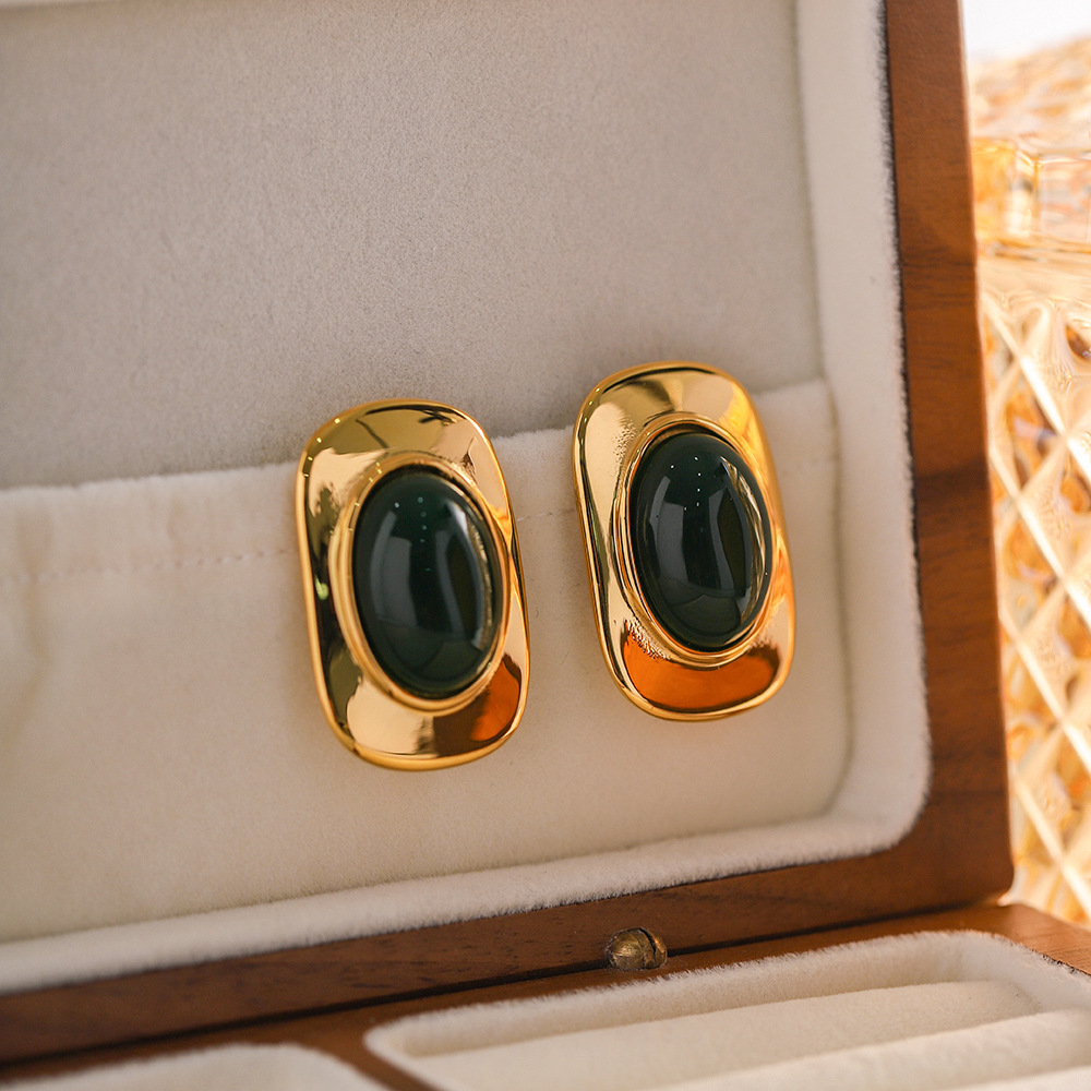 Designer Retro Exaggerated Green Opal Stone Oval Earrings for Women Parties Weddings Valentine's Day Gifts Jewelry Wholesale