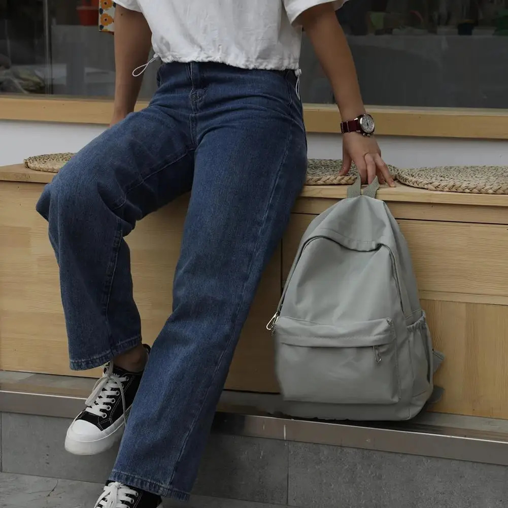 Preppy Solid Color Shoulder Bag Nylon School Knapsack Korean Teenager White School Bag Sports Travel Backpack for Women 241115