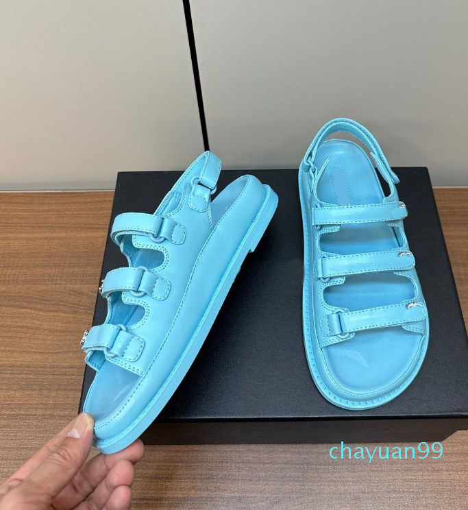 Women sandals leather Three Buckle sandal luxury chain gold women Slippers Crystal Calf Platform Summer Beach Slipper 35-40