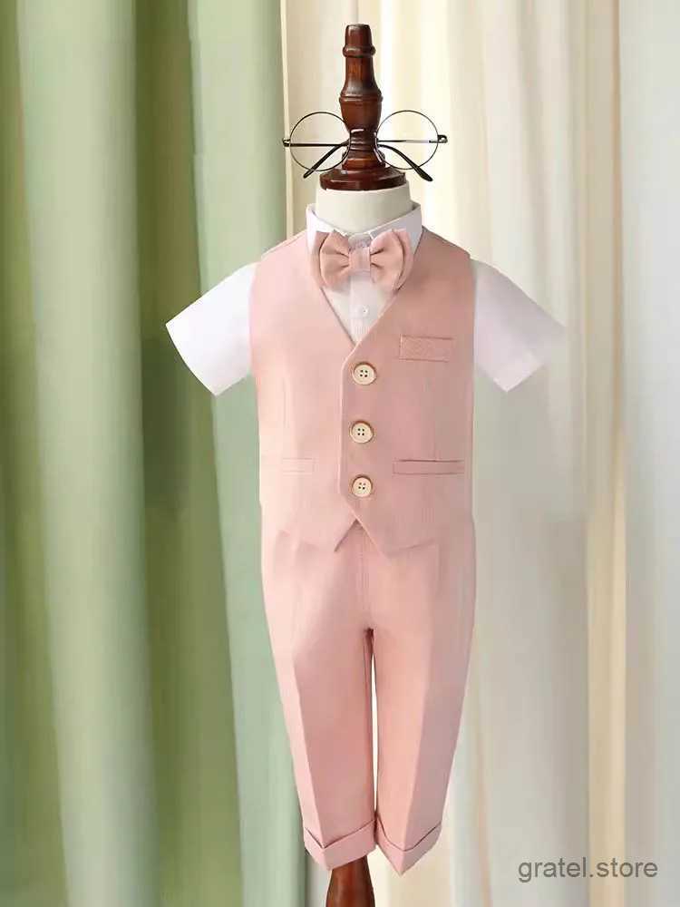 Suits Children Pink Elegant Photography Suit Boys Formal Ceremony Costume Kids Birthday Wedding Party Dress Performance Tuxedo Set