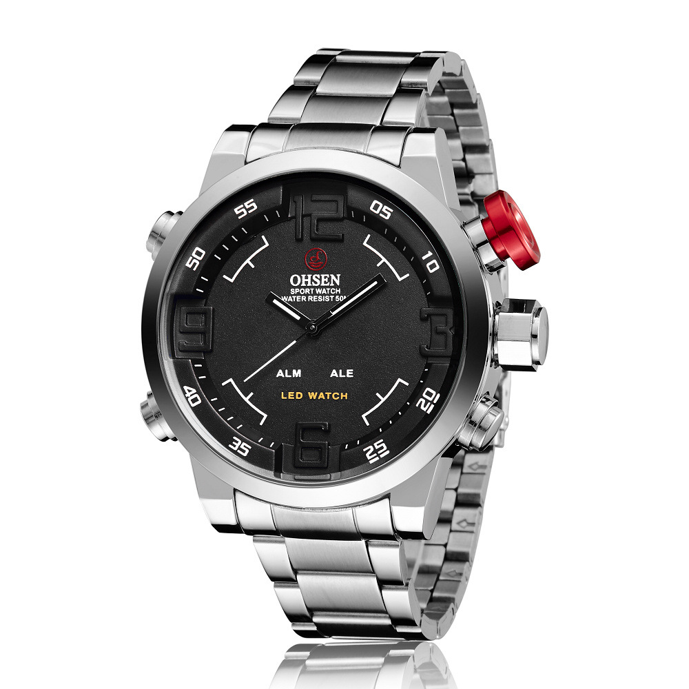Trendy Men's Fashion Luminous LED Dual Movement Double Display Three Hands Quartz Men's Watch Thickness 15mm Dial Diameter 46mm Quality Fine