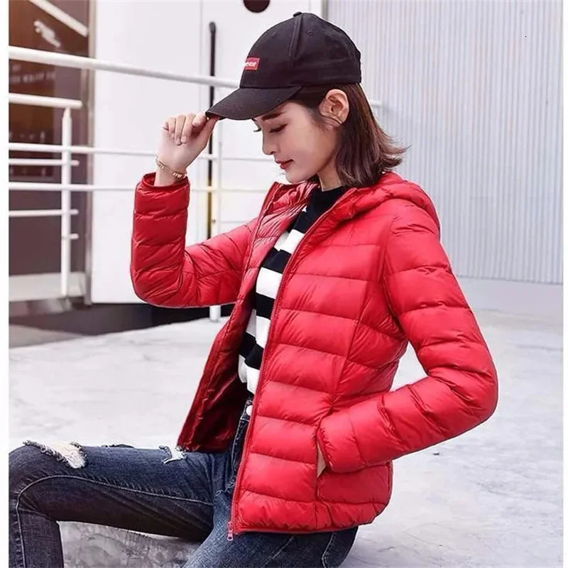 Autumn Winter Parkas Down Coat Womens Short StandUP Collar Hooded Warm Cotton Padded Jacket Large Size Outcoat Female Tops 241115