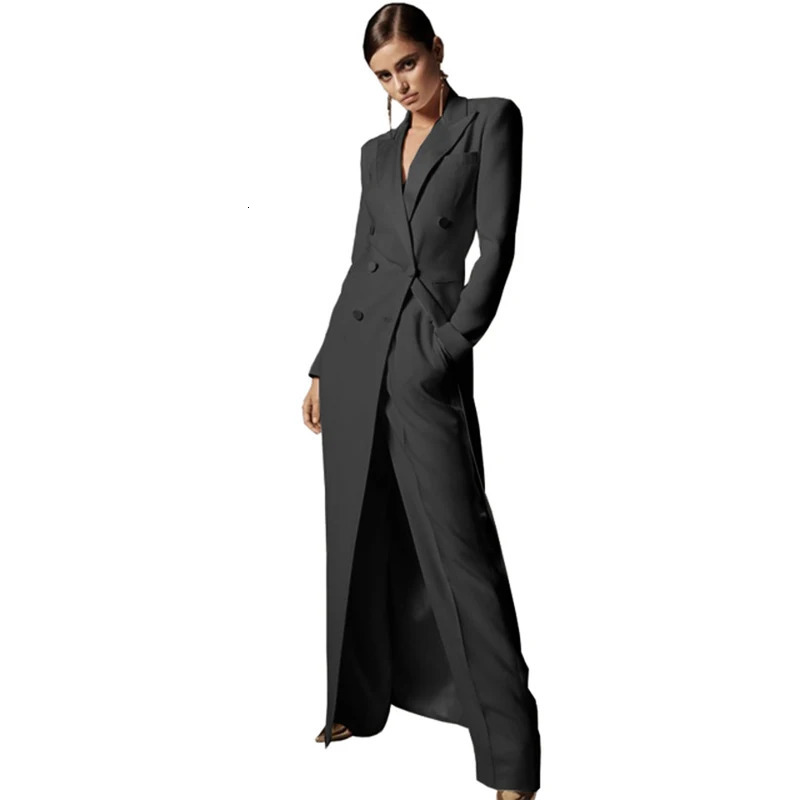 2024 Womens Suit Long 2piece Set Slim Double Breasted Dress Elegant Formal Wedding Tuxedo Comfortable Commuting 241115