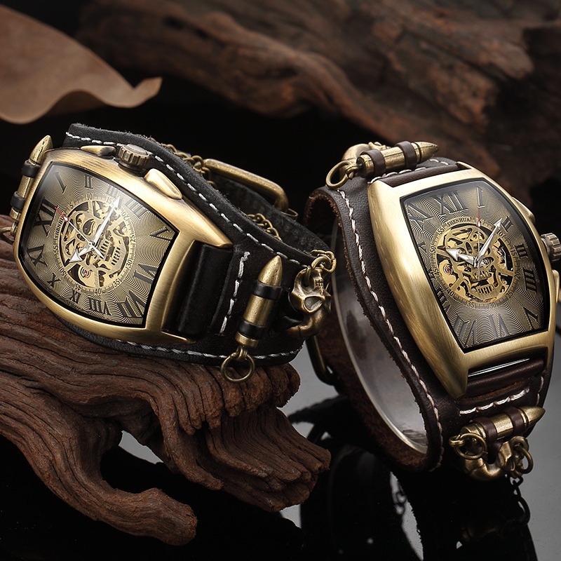 Rivet Buckle Men's Tonneau Skeleton Skull Tourbillon Automatic Mechanical Watch Dial Diameter 43mm Thickness 1.5 Alloy factory direct sales 019