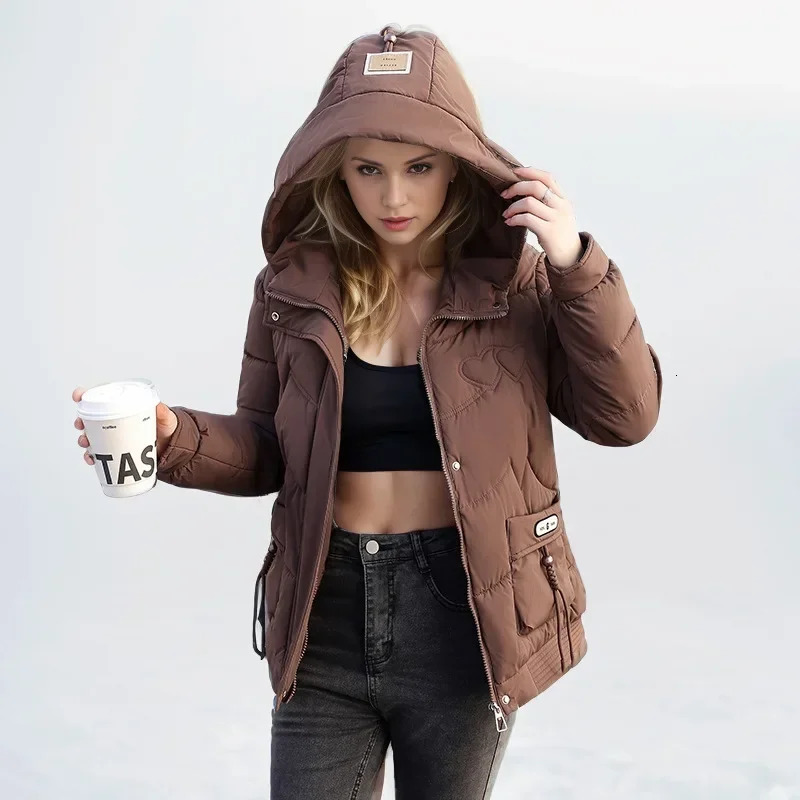 Women Down Cotton Padded Jacket Korean Loose Hooded Coat Elegant Female Parkas Winter Plus Size Outwear 241115