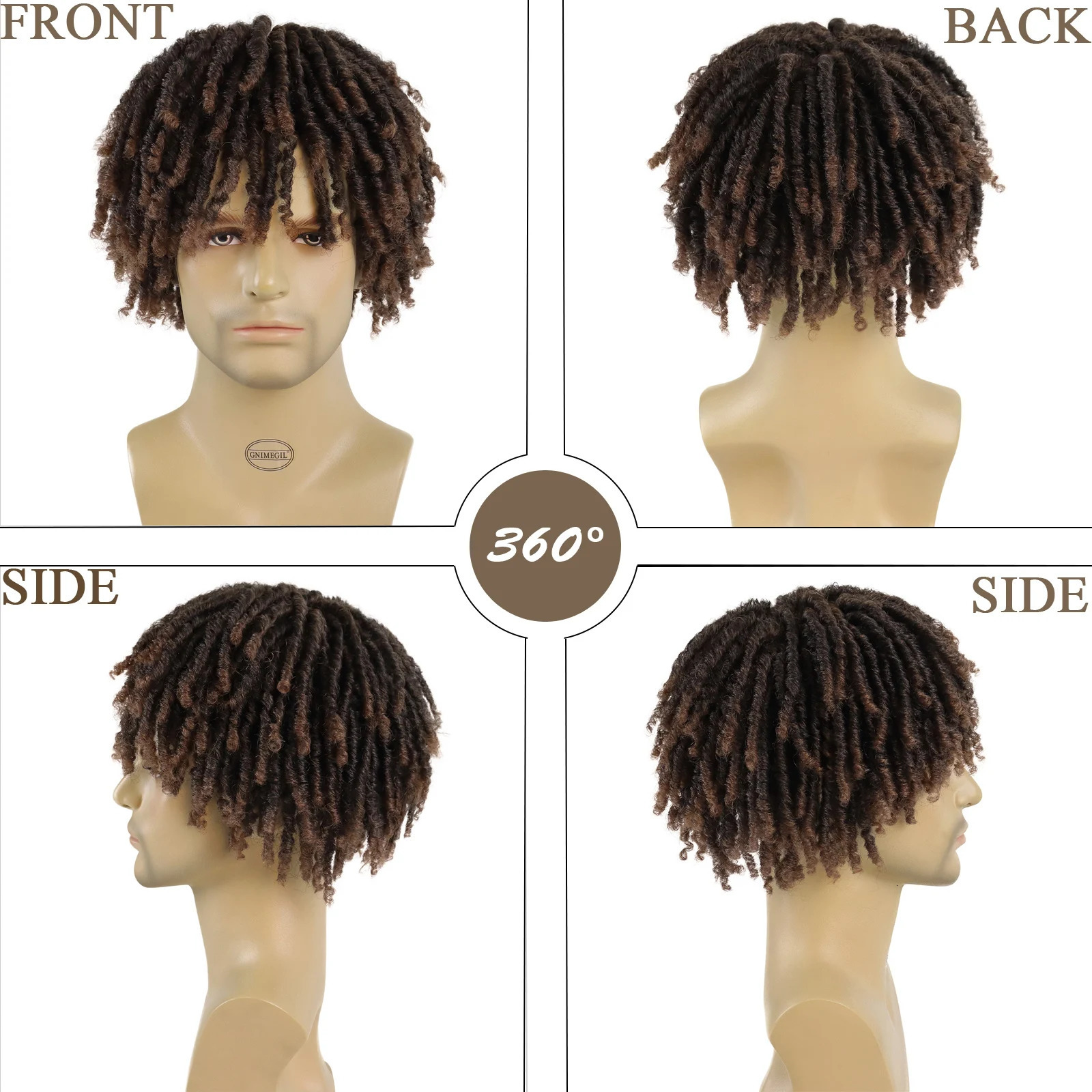 GNIMEGIL Synthetic Short Afro Twist Hair Braided Half Wig for Black Men Clip in Toupee Hairpieces Dreadlocks Male Wig Rock Party 241115