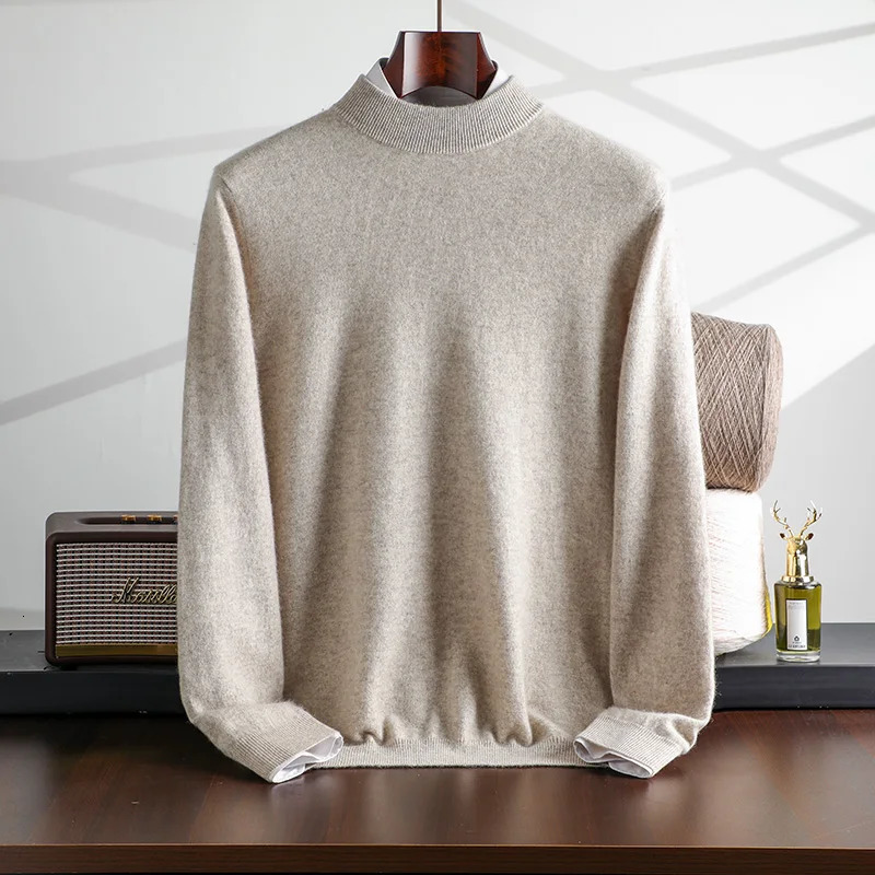 {100% Cashmere} Mens Cashmere Selling Half High Collar Solid Color Knitted Sweater 241115