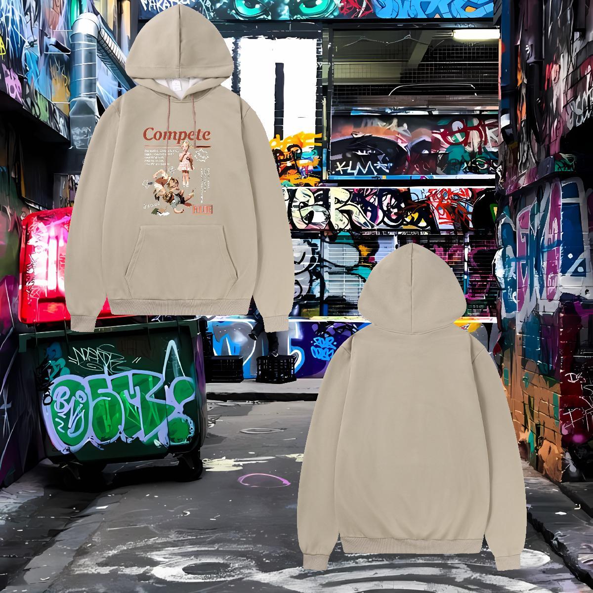 DIY Customized Mens Hoodie Sweatshirt Long Sleeve Soft Loose Fit Hoodie for Man Woman Black Khaki Blue Top Pullover Hoodie Hip Hop Cotton 350g