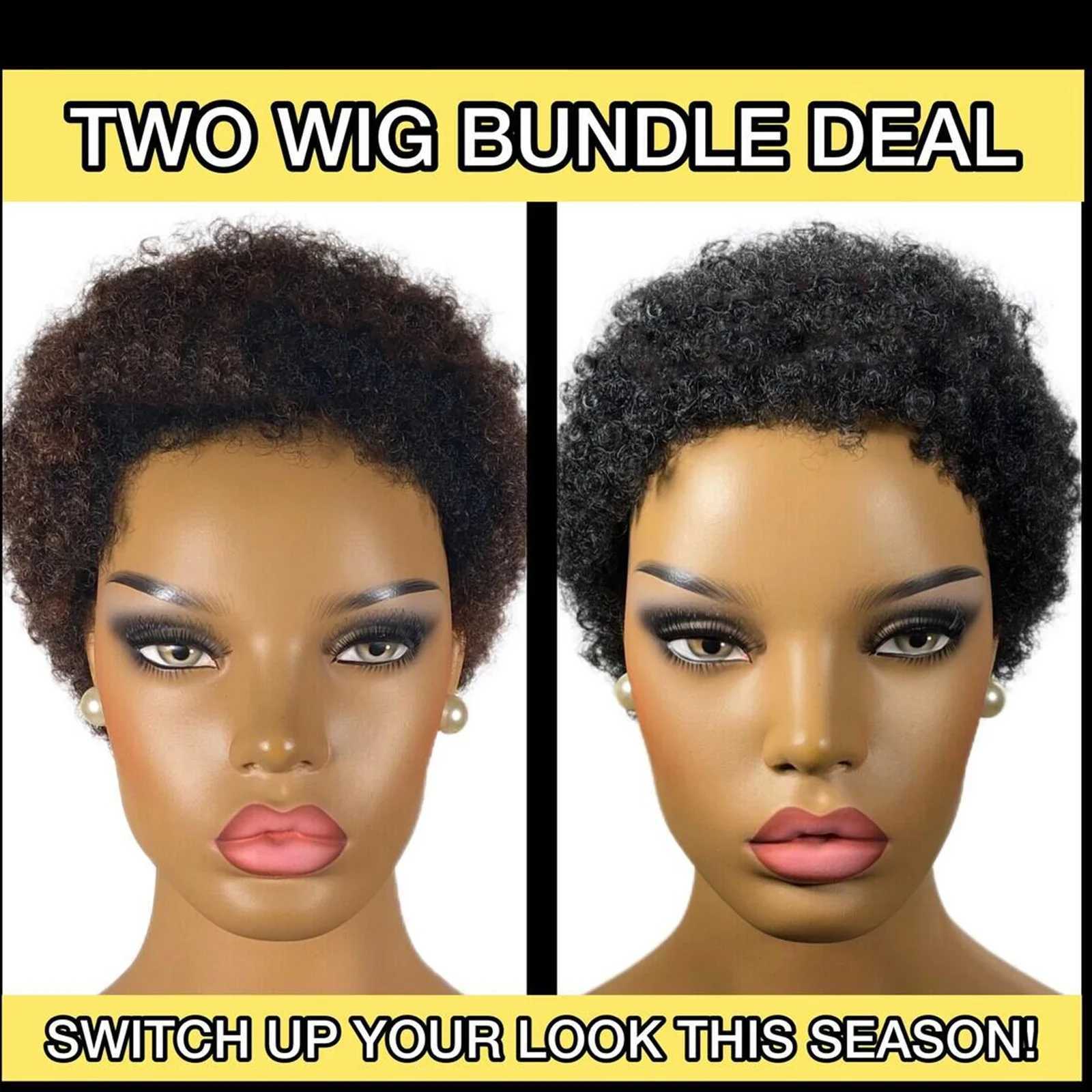 Ombre Highlight Honey Brown Low Cut African Wig/Afro e Wig/Short Wig 200% Density 100% Remy Human Hair W241116