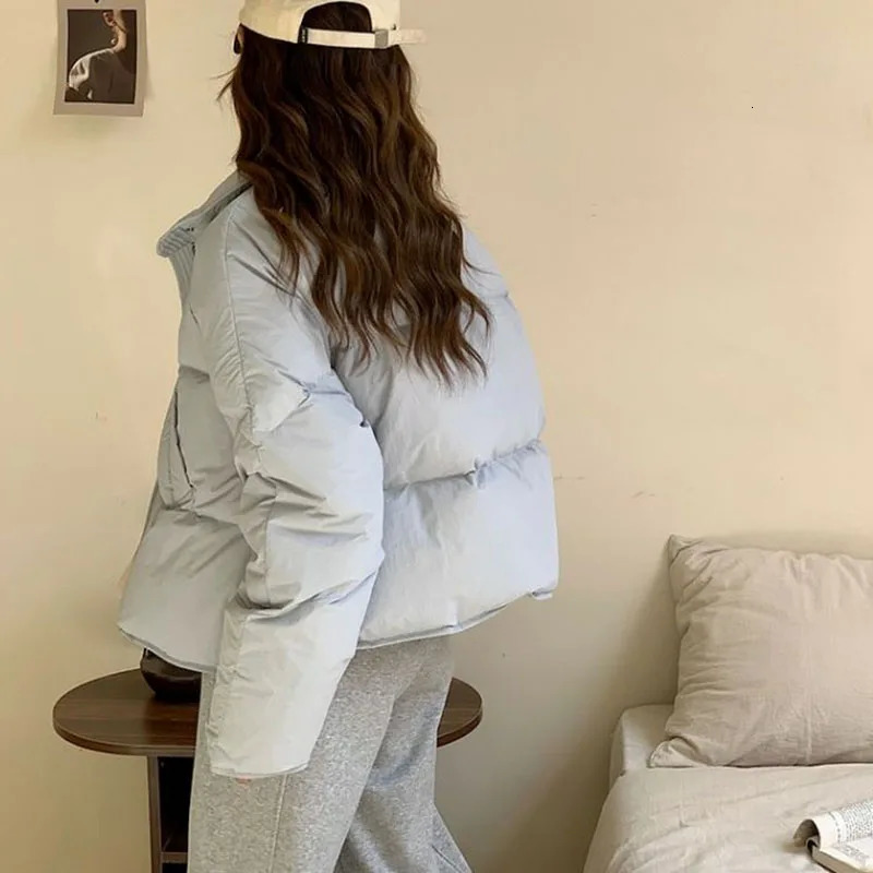 Lucyever Womens CottonPadded Jacket Korean Casual Solid Stand Collar Short Parkas Ladies Winter Warm Puffer Bread Cotton Coat 241115