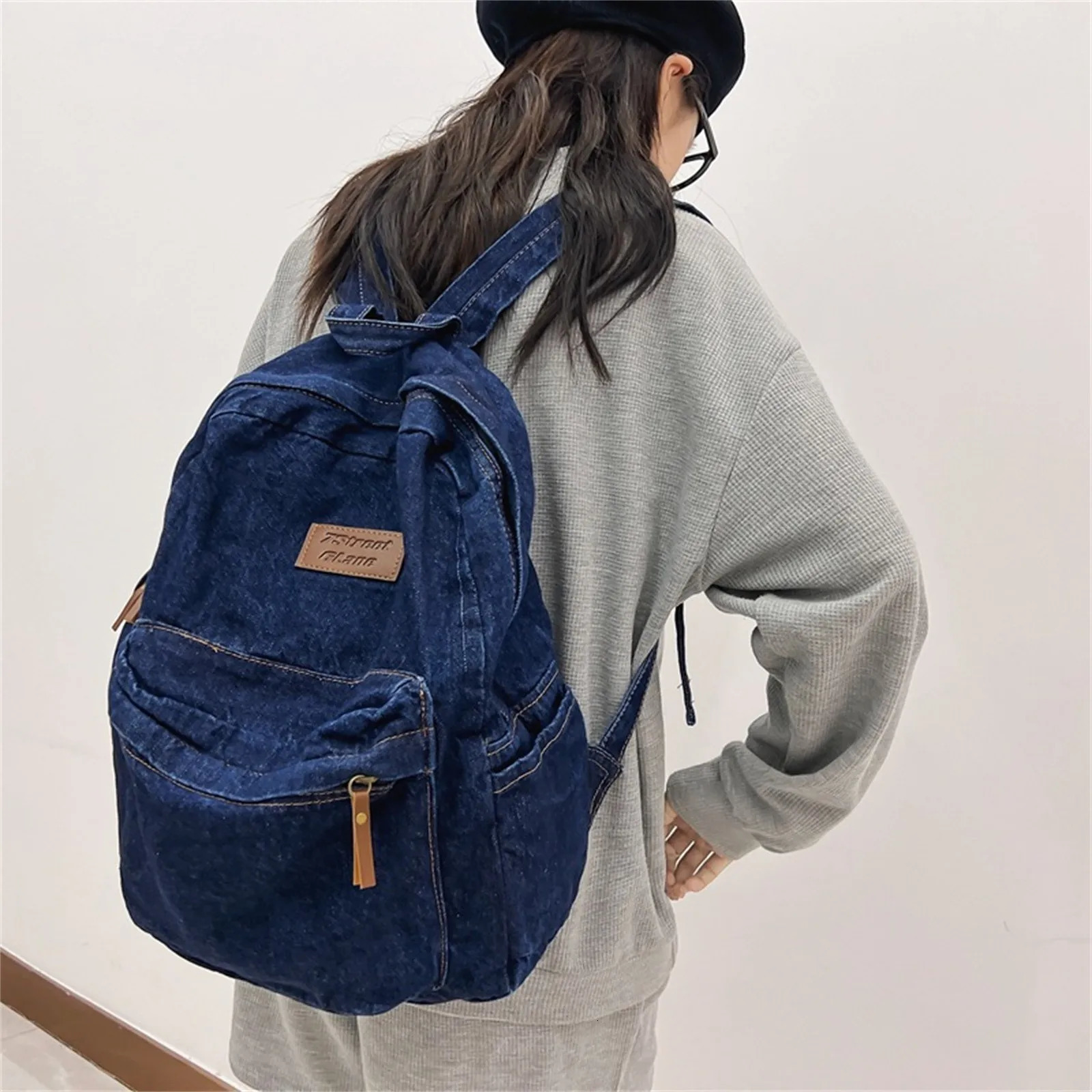 Denim Backpack For Girlswomen Classic Retro Bookbags School Bag Travel Jeans Backpack For College WomenS Handbag 241115