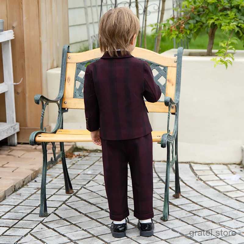 Suits Children Wine Red And Yellow Luxurious Party Photograph Dress Kids Birthday Suit Flower Boys Formal Wedding Performance Tuxedo