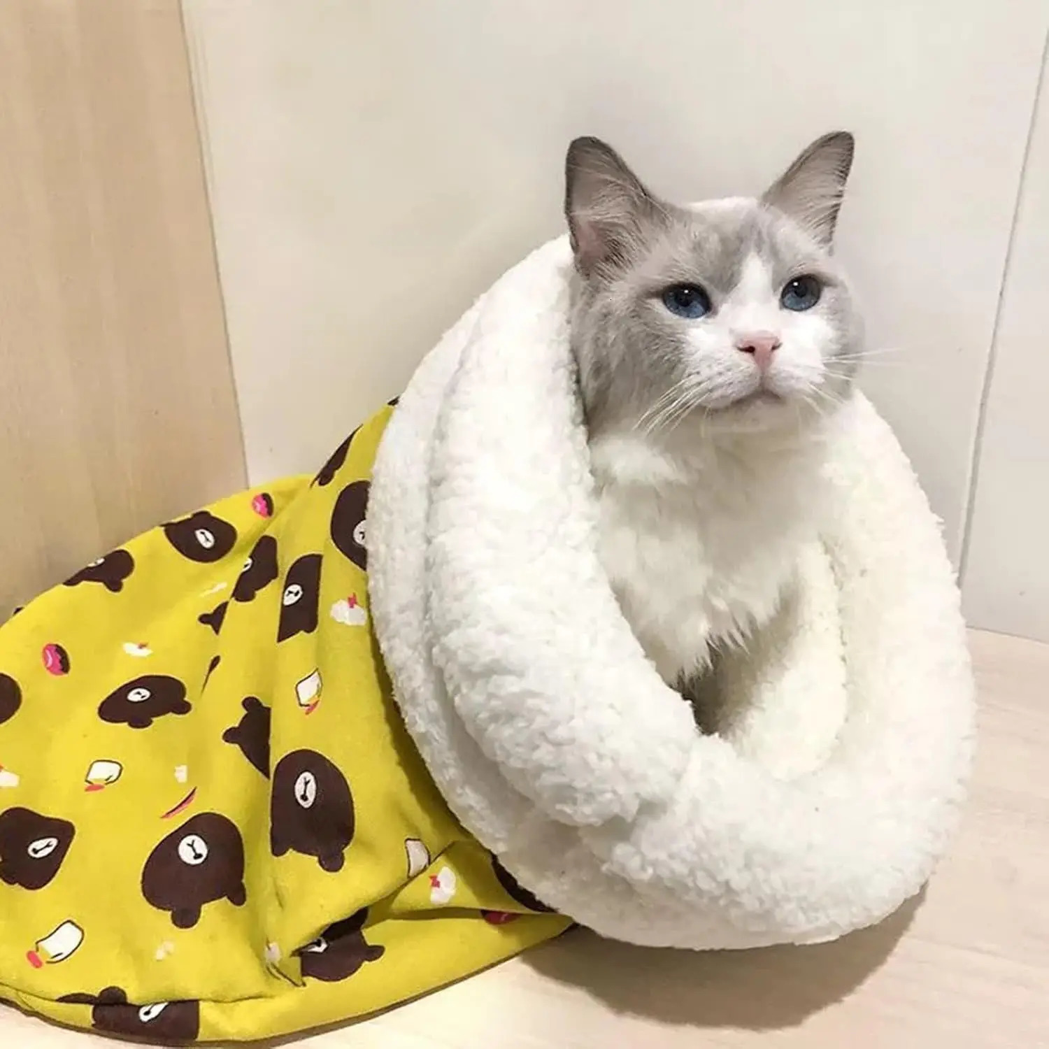 2024 Cat Sleeping Bag for Indoor Cats Cat Winter Sleeping Bag Winter Cat Sleeping Bag 360° Warm Semienclosed Soft Plush 241115
