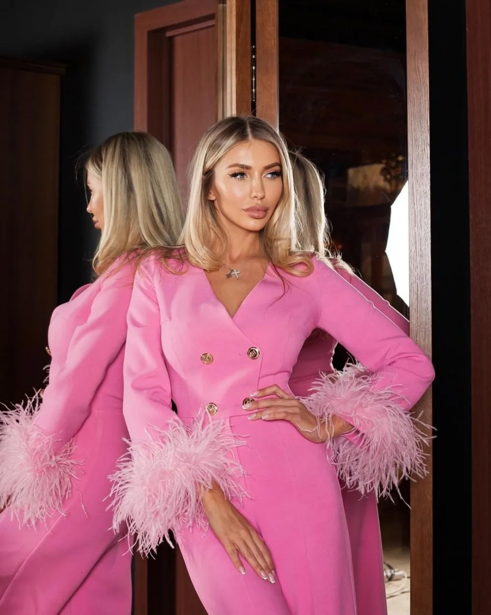 Handmade womens feather jacket set applique power slim fit party formal attire wedding customization 241115