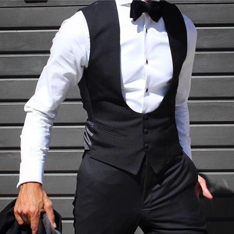 Black Men Vest for Wedding Groom Slim Fit Suit Waistcoat Solid Color Male Fashion Coat 241115