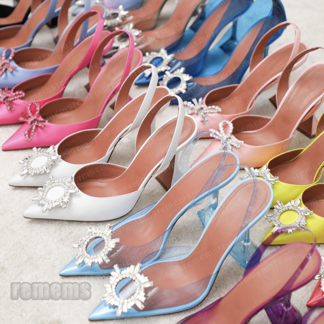 Sandals Dress Shoes sandals Satin pointed slingbacks Bowtie pumps Crystal-sunflower high heeled shoe10cm Women's Luxury Designer Party Wedding Shoes 34-43