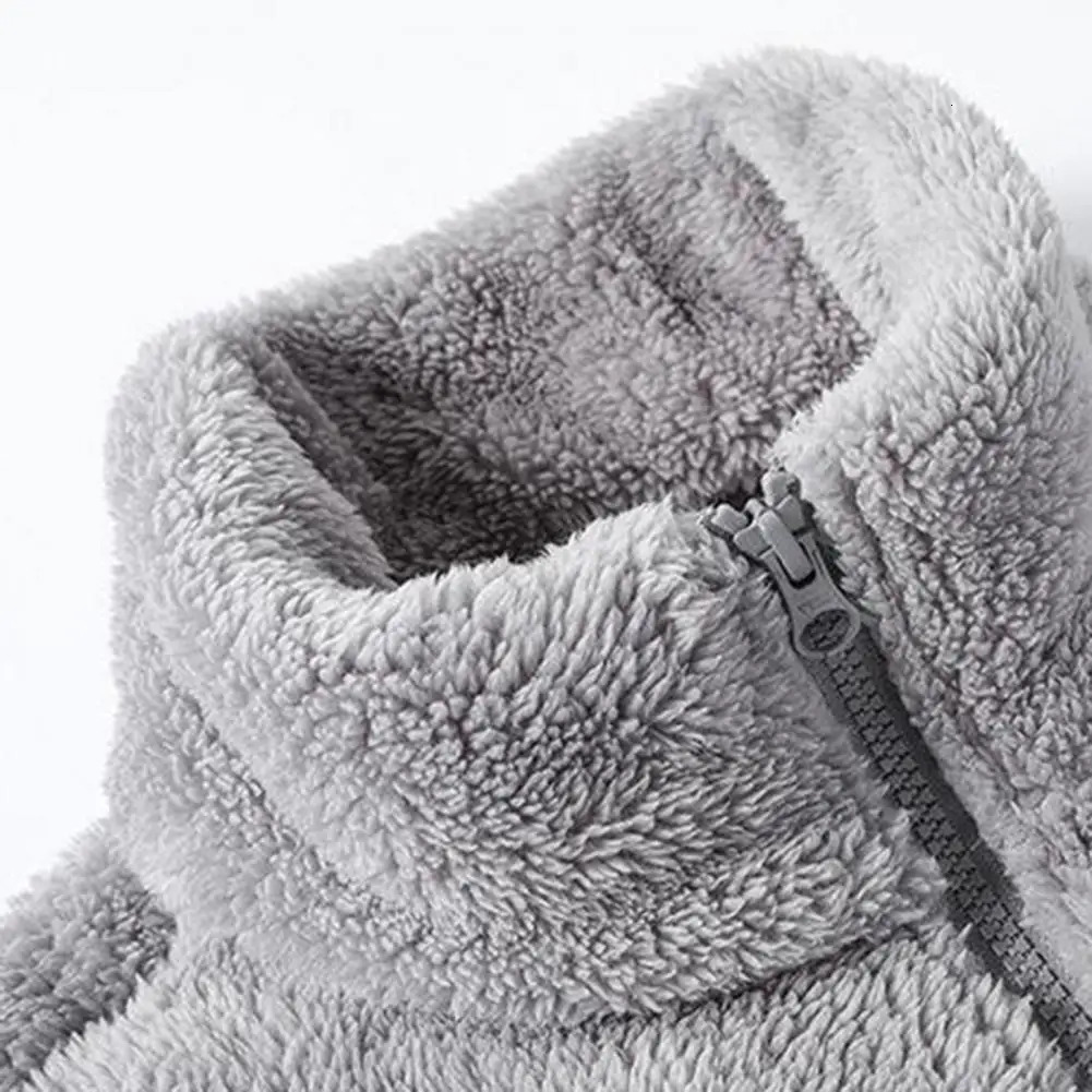 Autumn Winter Men Women Plush Coat Stand Collar Long Sleeve Zipper Placket Doublesided Thickened Faux Fur Jacket Streetwea 241108