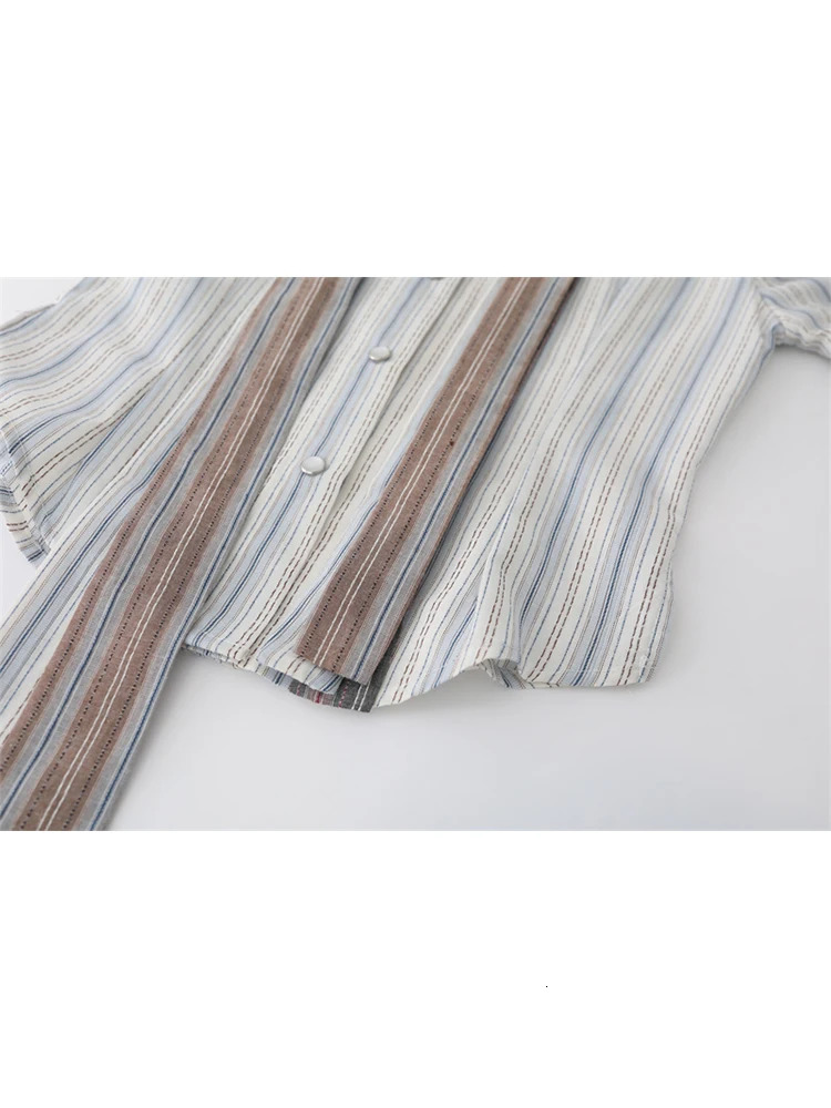 Autumn womens retro preparatory style 2000s aesthetic striped shirt with tie long sleeves crop top Y2k streetwear 241115