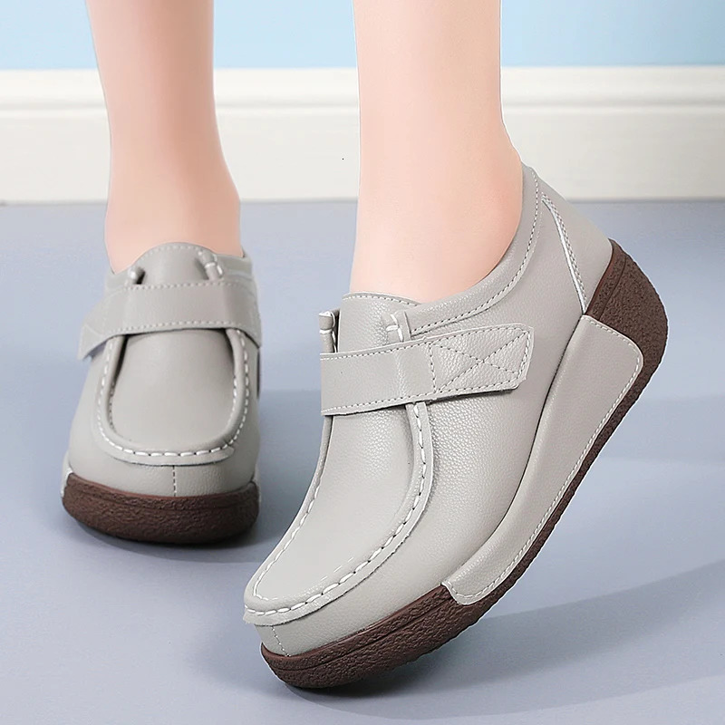 Womens casual flat shoes leather wedge sports shoes Slip on Ladies Moccasins er womens Loafers Zapatos De Mujer 241115