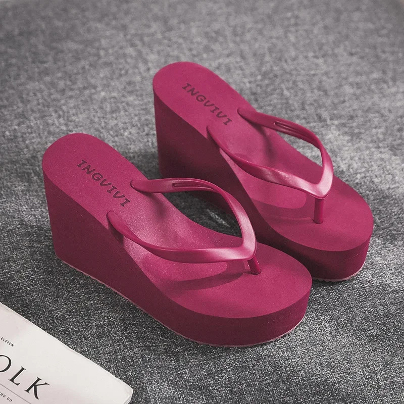 Summer womens shoes beach flip-flops platform sandals high-heeled sandals solid color skateboard slippers women heels 241115