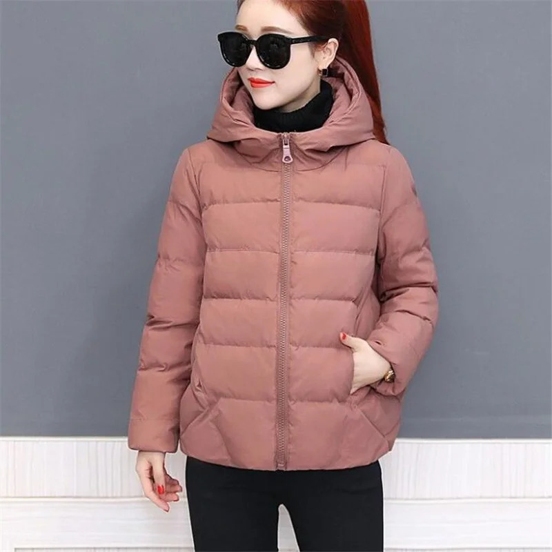 Short Hooded Cotton Jacket Women Parka Coats Autumn Winter Windproof Warm Outwear Solid color Padded 4XL 5XL Zip 241108