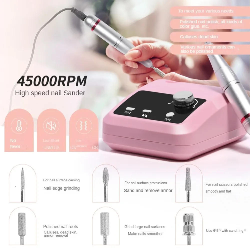 45000 RPM Electric Nail Drill Machine for Nails Electric File HD Display Metal Manicure Pen Professional Nail Lathe Sander 241115