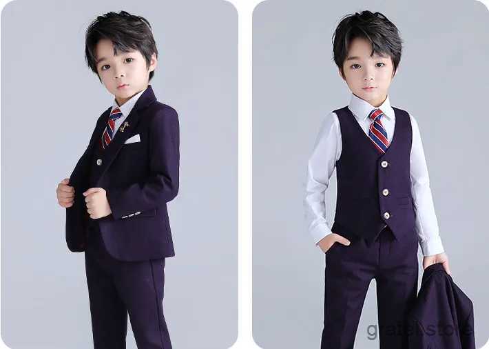 Suits Boys Wedding Suit Kids Formal Jacket Vest Pants Bowtie Tuxedo Photography Set School Children Speech Host Performance Prom Dress