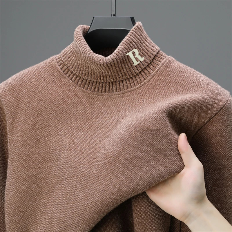 Mens Pulled Knitted Sweater Winter Style Korean Trend Letter Embroidery Plush Thick Collar Pulled 241112