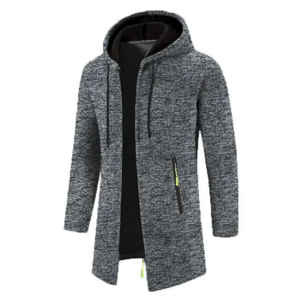 Winter Long Trench Coat 2023 Knit Sweater Jacket Fleece Wind Breaker Navy Turn-down Hoodies Zipper Cardigan Male Overcoat Autumn W250524