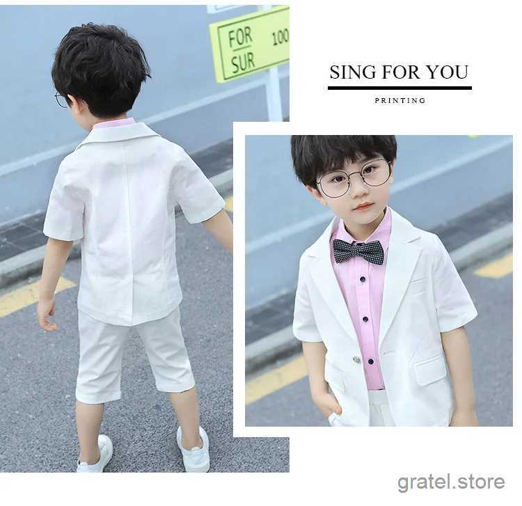 Suits Wedding Suit For Boys Kids Formal Set Summer 2pcs Short Sleeve Blazer+Shorts Children Wedding Birthday Prom Gift Clothing Set