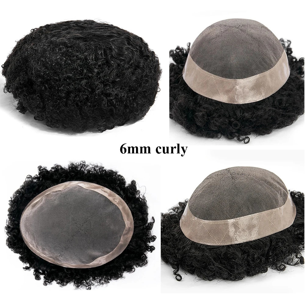 QHP Men Capillary Prosthesis Fine Mono Npu Toupee Straight Curly Human Hair Wig Man Durable Natural Hair Replacement Systems 241115