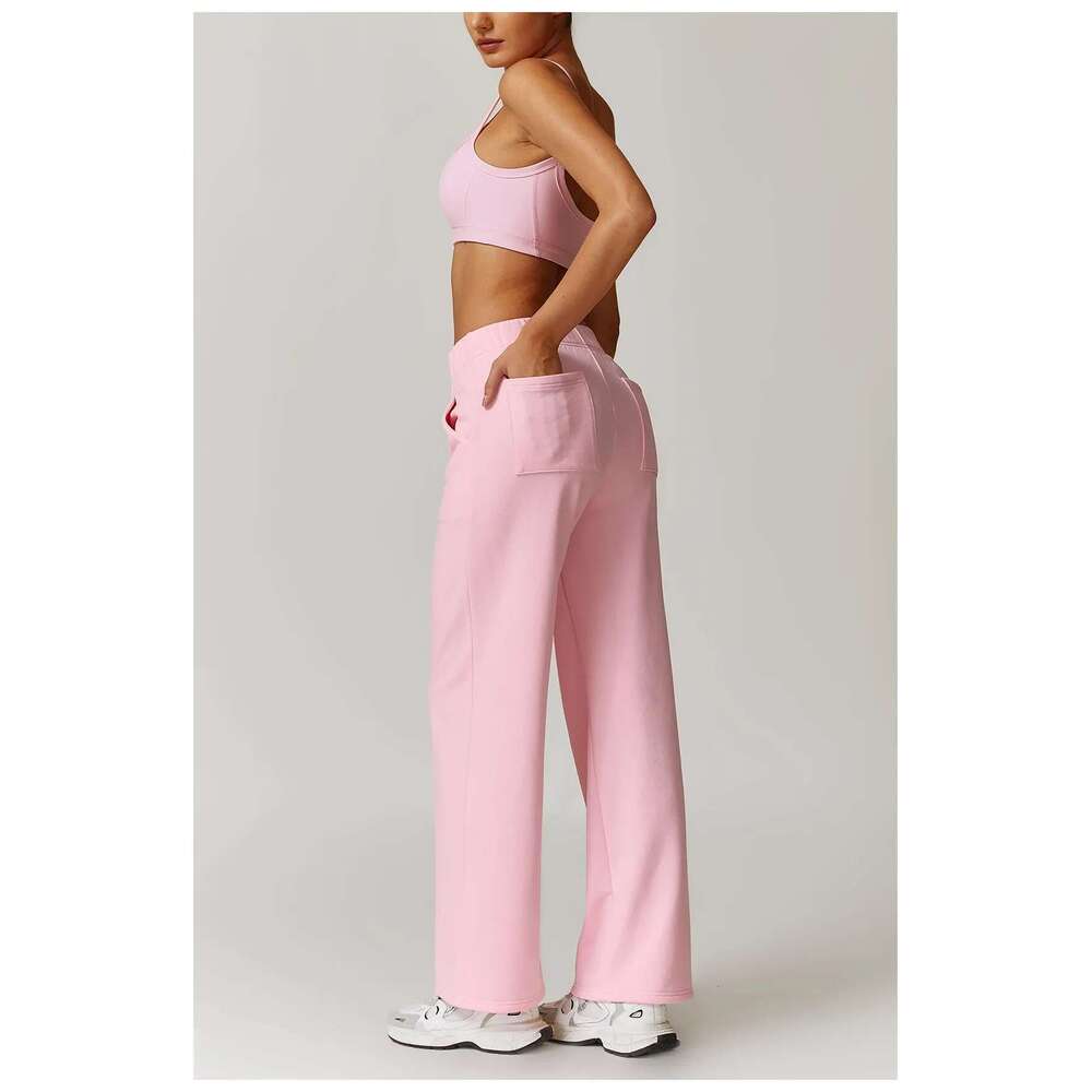 Sport Pocket Sweatpants Yoga Set Fiess Bra Crop Top High Waist Leggings Two Piece Gym Suit Workout Clothes Tracuit